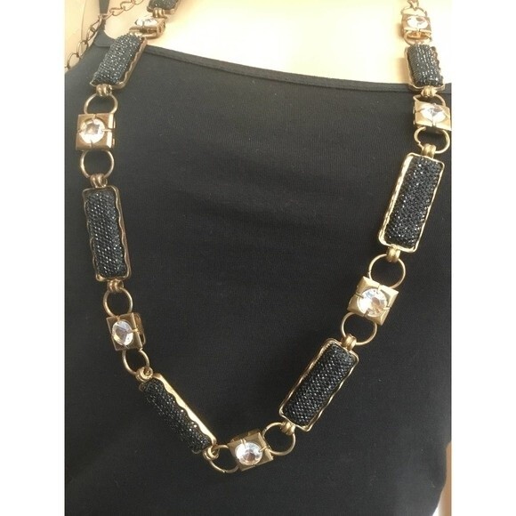 Long Bronze Color Black Bead Necklace - Picture 2 of 2